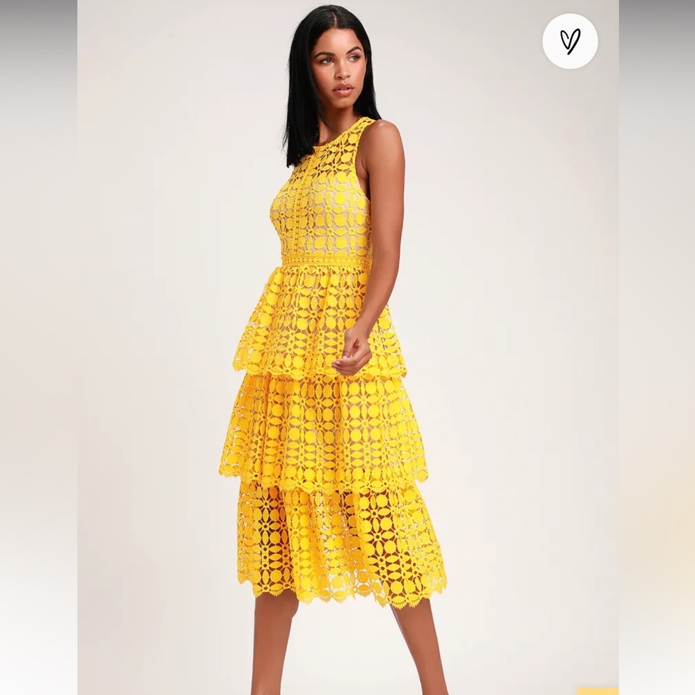 Beautiful Larissa Yellow Crochet Lace Sleeveless Midi Dress From LuLus